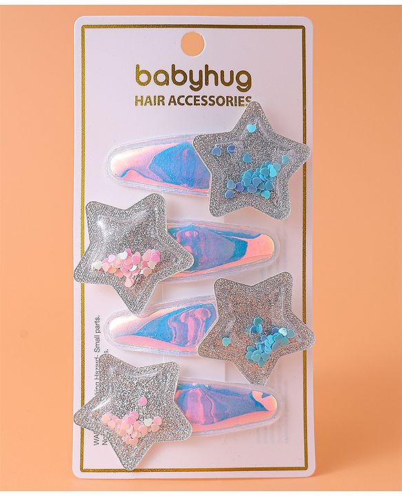 Babyhug Snap Clips with Star Applique Pack of 4 - Multicolor
