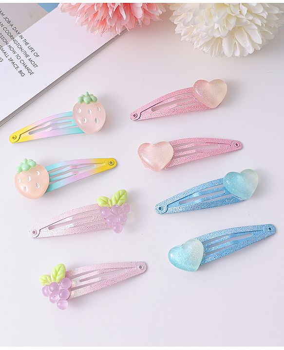 Babyhug Snap Clips with Hair Extensions Pack of 4 - Pink and Sky Blue