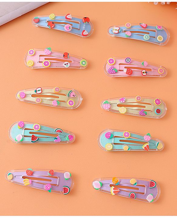 Babyhug Snap Clips with Fruits Applique Pack of 10 - Multicolor