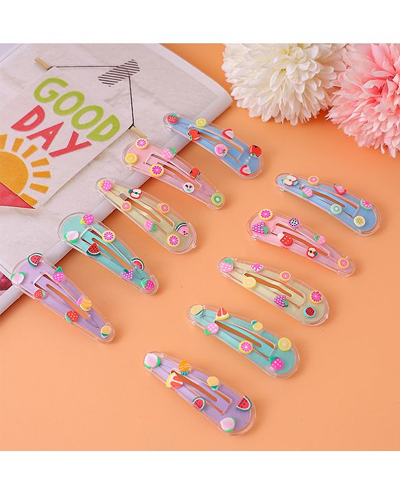 Babyhug Snap Clips with Fruits Applique Pack of 10 - Multicolor