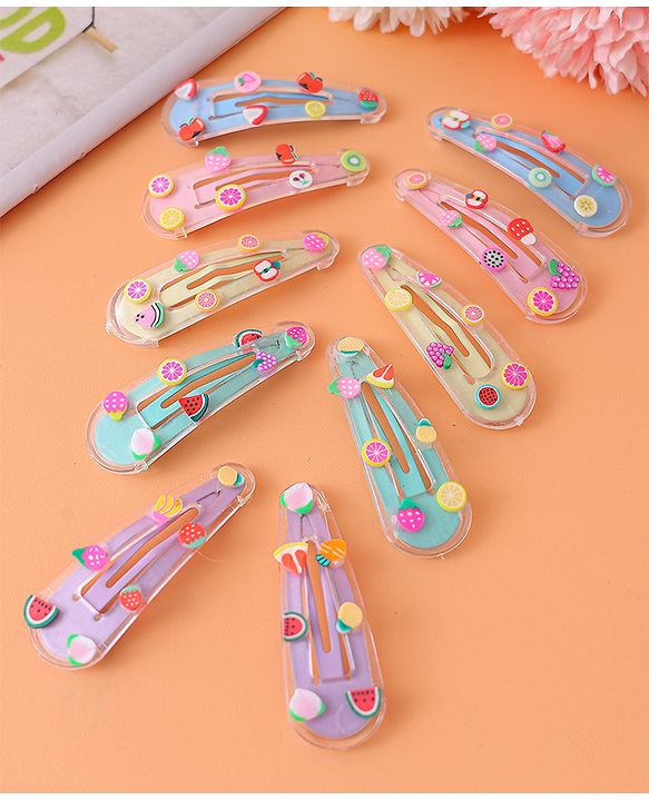 Babyhug Snap Clips with Fruits Applique Pack of 10 - Multicolor