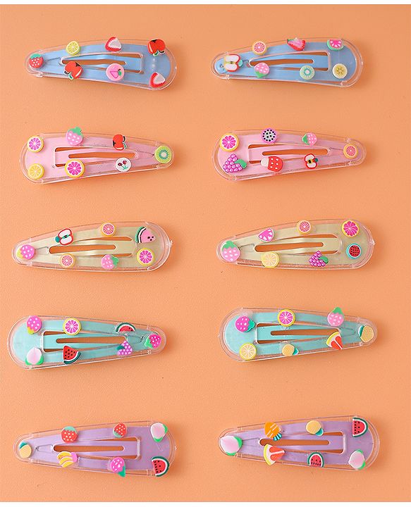 Babyhug Snap Clips with Fruits Applique Pack of 10 - Multicolor