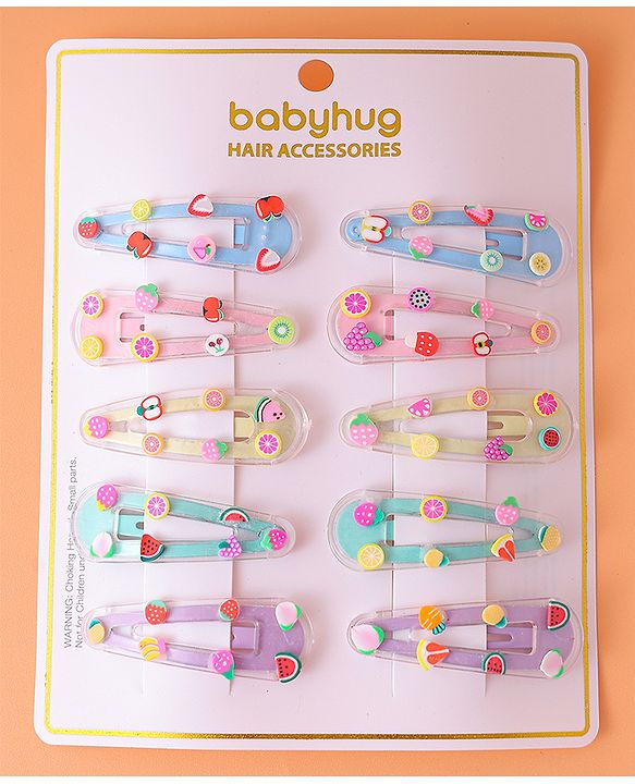 Babyhug Snap Clips with Fruits Applique Pack of 10 - Multicolor