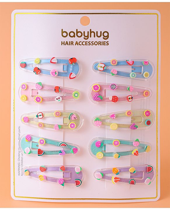 Babyhug Snap Clips with Fruits Applique Pack of 10 - Multicolor