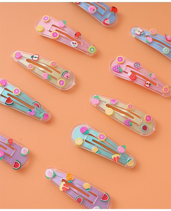 Babyhug Snap Clips with Fruits Applique Pack of 10 - Multicolor
