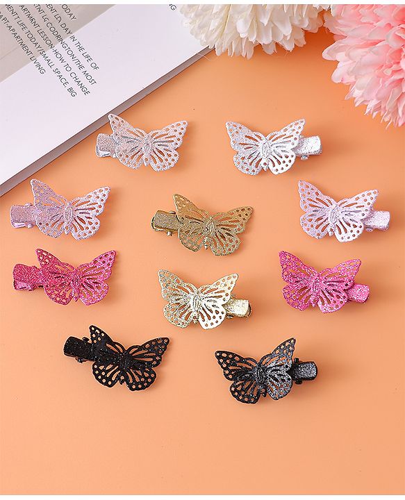 Babyhug Free Size Clips With Butterfly Applique Pack Of 10 - Multi Colour