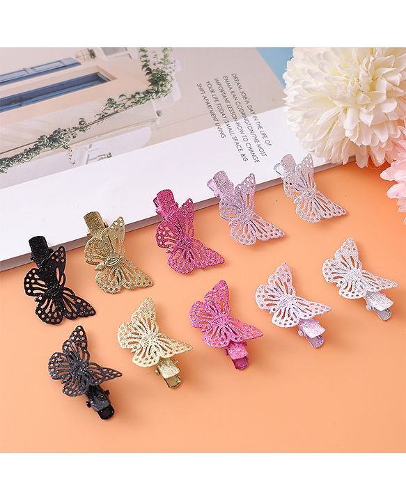 Babyhug Free Size Clips With Butterfly Applique Pack Of 10 - Multi Colour