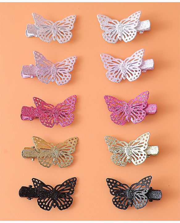Babyhug Free Size Clips With Butterfly Applique Pack Of 10 - Multi Colour