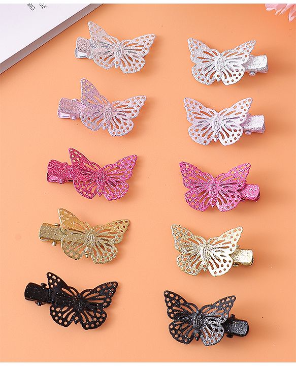 Babyhug Free Size Clips With Butterfly Applique Pack Of 10 - Multi Colour