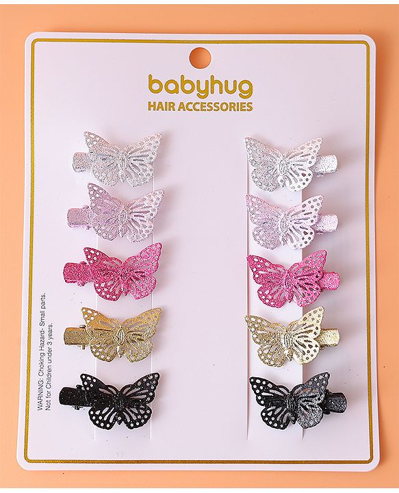 Babyhug Free Size Clips With Butterfly Applique Pack Of 10 - Multi Colour