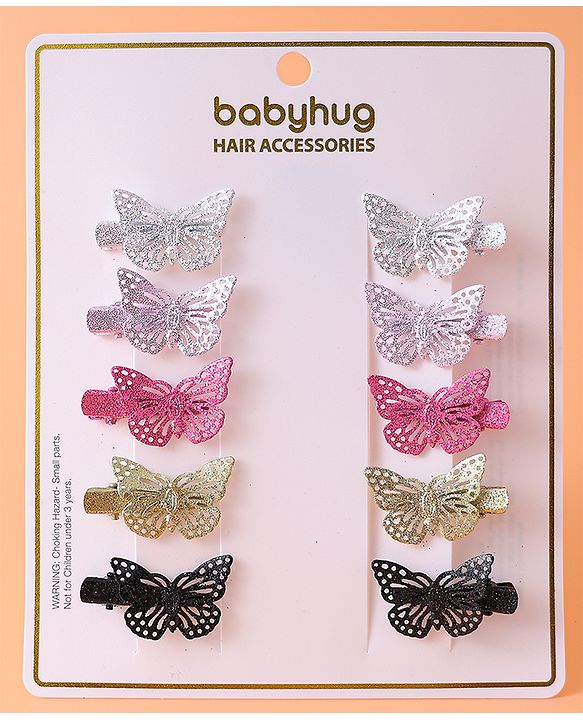 Babyhug Free Size Clips With Butterfly Applique Pack Of 10 - Multi Colour