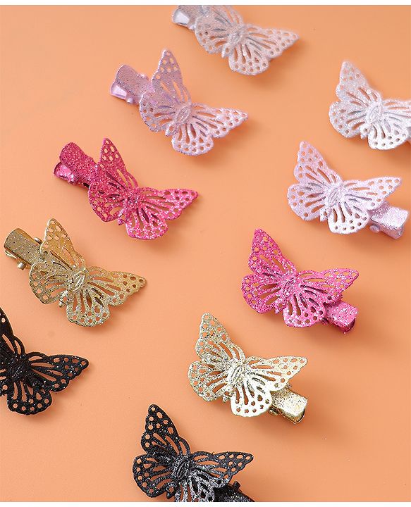Babyhug Free Size Clips With Butterfly Applique Pack Of 10 - Multi Colour