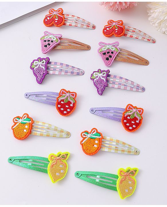 Babyhug Snap Clips with Fruits Applique Free Size Pack of 12 - Multicolor