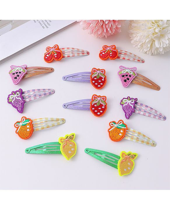 Babyhug Snap Clips with Fruits Applique Free Size Pack of 12 - Multicolor