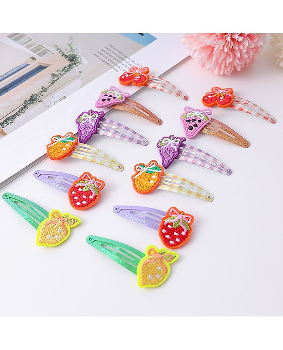 Babyhug Snap Clips with Fruits Applique Free Size Pack of 12 - Multicolor