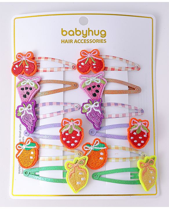 Babyhug Snap Clips with Fruits Applique Free Size Pack of 12 - Multicolor