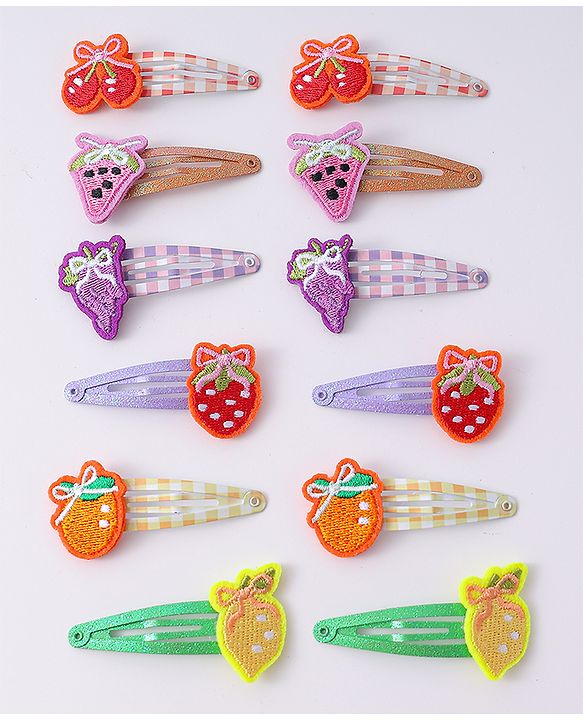 Babyhug Snap Clips with Fruits Applique Free Size Pack of 12 - Multicolor
