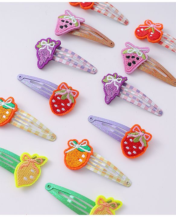 Babyhug Snap Clips with Fruits Applique Free Size Pack of 12 - Multicolor