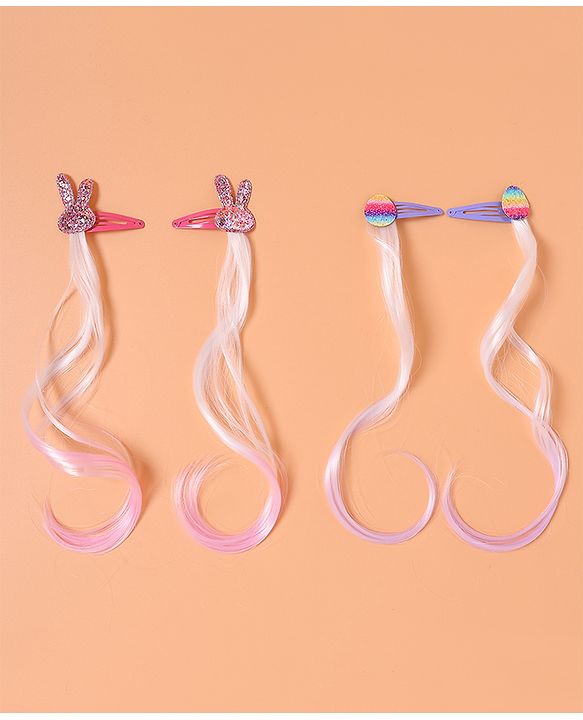 Babyhug Snap Clips with Hair Extensions Pack of 4 - Pink and Sky Blue