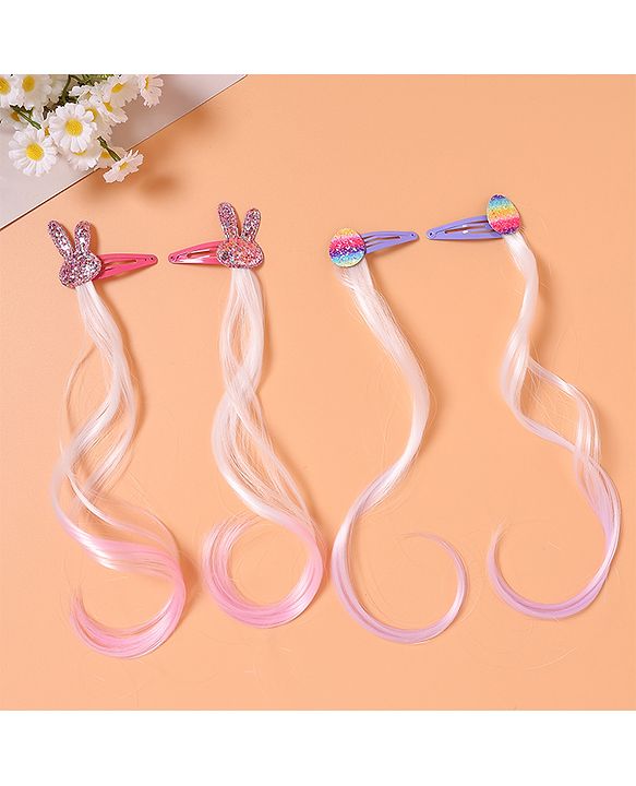 Babyhug Snap Clips with Hair Extensions Pack of 4 - Pink and Sky Blue