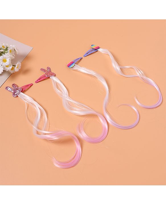 Babyhug Snap Clips with Hair Extensions Pack of 4 - Pink and Sky Blue