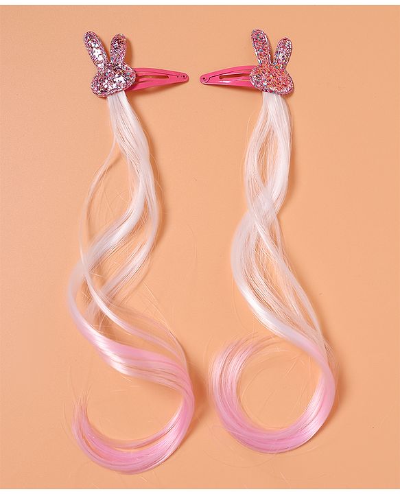 Babyhug Snap Clips with Hair Extensions Pack of 4 - Pink and Sky Blue
