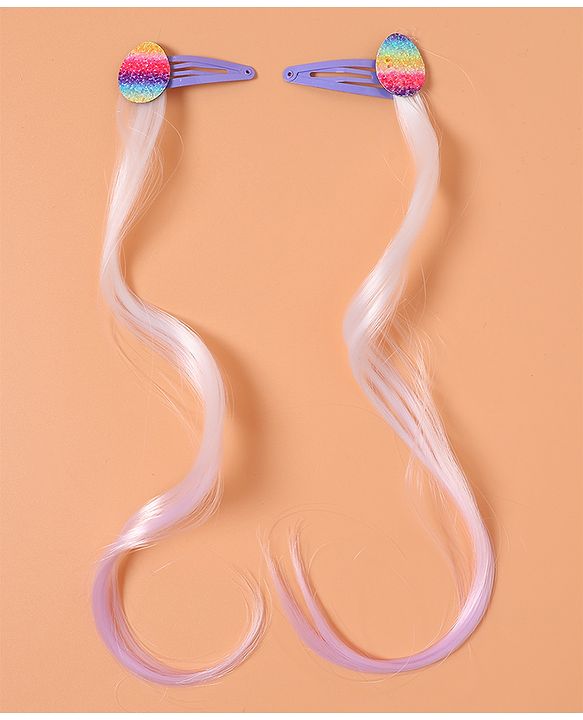 Babyhug Snap Clips with Hair Extensions Pack of 4 - Pink and Sky Blue