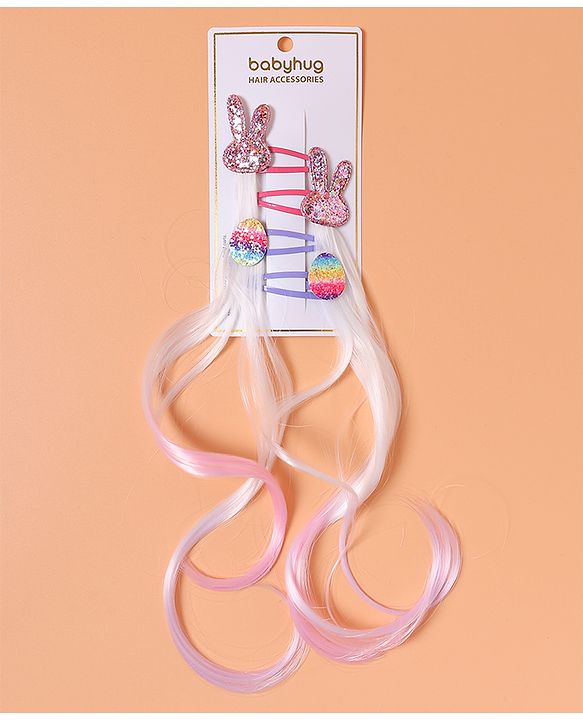 Babyhug Snap Clips with Hair Extensions Pack of 4 - Pink and Sky Blue