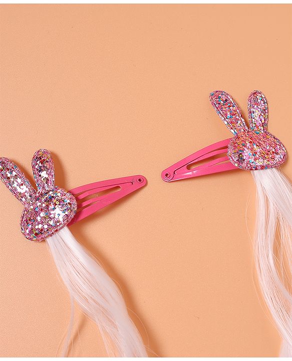 Babyhug Snap Clips with Hair Extensions Pack of 4 - Pink and Sky Blue