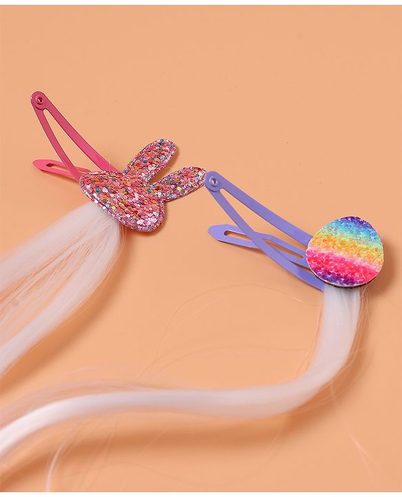 Babyhug Snap Clips with Hair Extensions Pack of 4 - Pink and Sky Blue