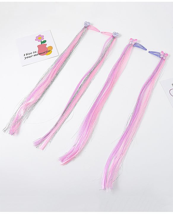 Pine Kids Hair Extensions  With Hearts And Butterfly Applique Free Size Pack of 2  - Multicolor