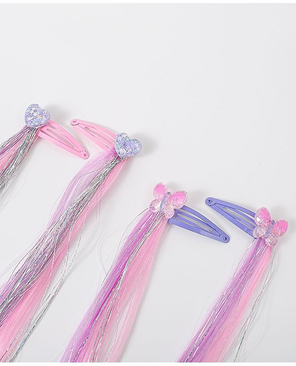 Pine Kids Hair Extensions  With Hearts And Butterfly Applique Free Size Pack of 2  - Multicolor