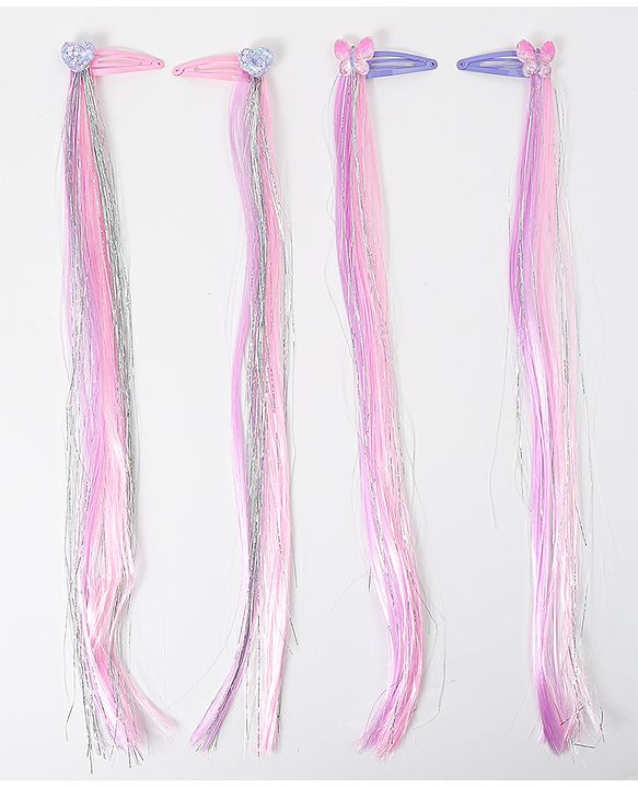 Pine Kids Hair Extensions  With Hearts And Butterfly Applique Free Size Pack of 2  - Multicolor