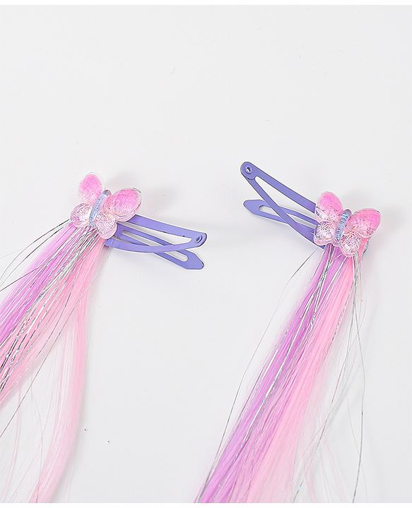Pine Kids Hair Extensions  With Hearts And Butterfly Applique Free Size Pack of 2  - Multicolor