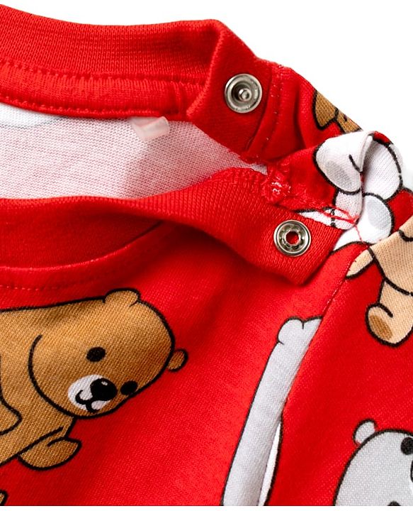 Babyhug Cotton Knit Half Sleeves Co-ords  Night Suit With Bear Print - Red