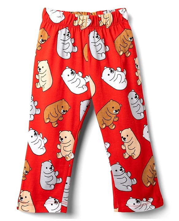Babyhug Cotton Knit Half Sleeves Co-ords  Night Suit With Bear Print - Red