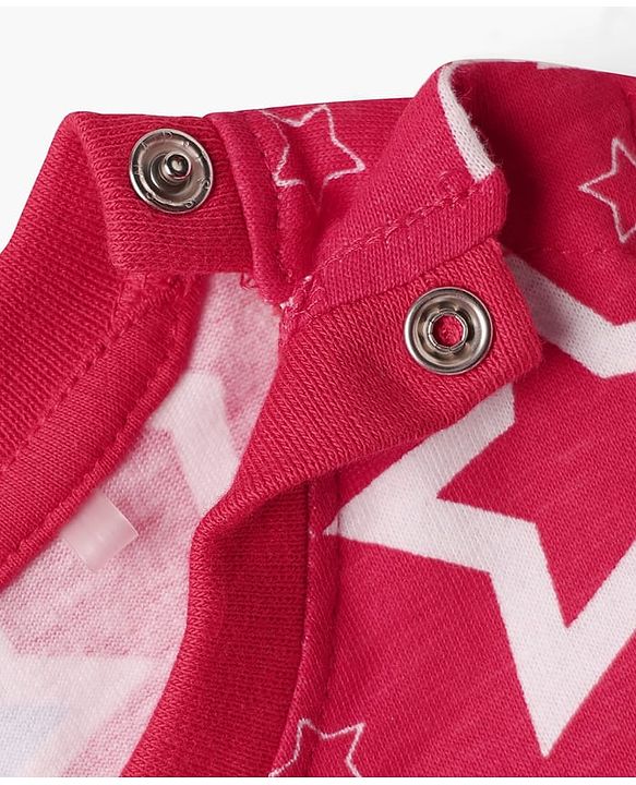 Babyhug Cotton Knit Half Sleeves Co-ords  Night Suit With Stars Print - Red