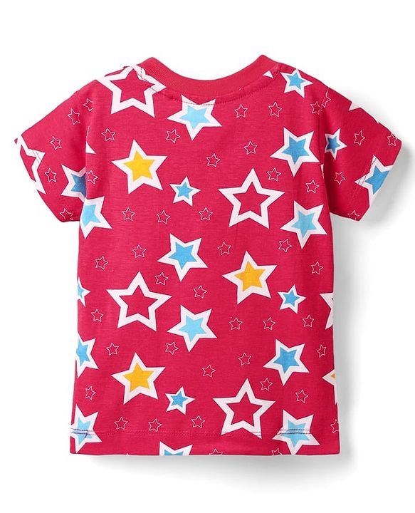 Babyhug Cotton Knit Half Sleeves Co-ords  Night Suit With Stars Print - Red