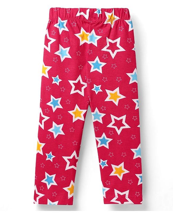 Babyhug Cotton Knit Half Sleeves Co-ords  Night Suit With Stars Print - Red