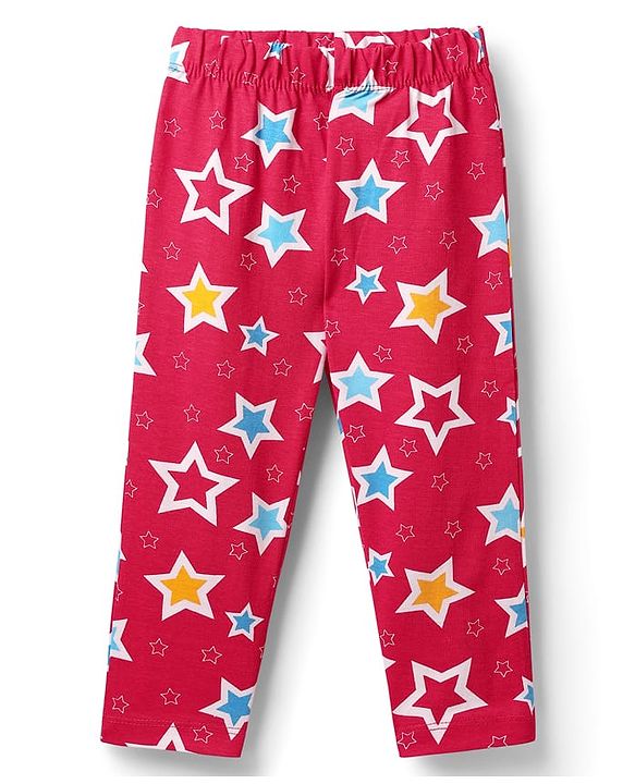 Babyhug Cotton Knit Half Sleeves Co-ords  Night Suit With Stars Print - Red