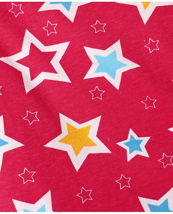 Babyhug Cotton Knit Half Sleeves Co-ords  Night Suit With Stars Print - Red