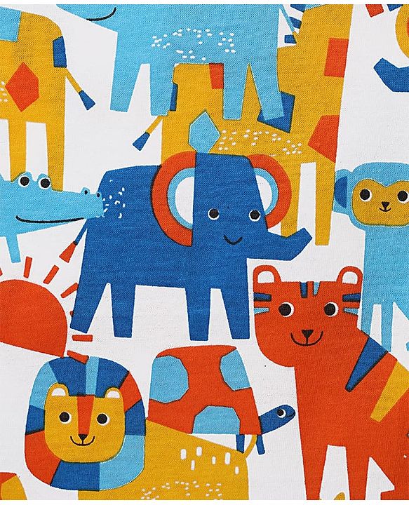 Babyhug 100% Cotton Sleeveless Animal Printed & Striped Sando Pack Of 3 -Orange Navy Blue & Yellow