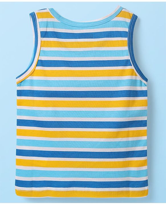 Babyhug 100% Cotton Sleeveless Animal Printed & Striped Sando Pack Of 3 -Orange Navy Blue & Yellow