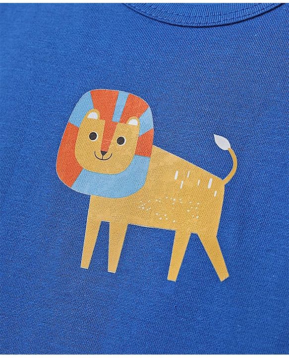 Babyhug 100% Cotton Sleeveless Animal Printed & Striped Sando Pack Of 3 -Orange Navy Blue & Yellow