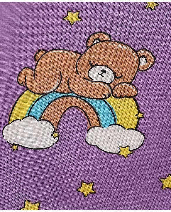 Babyhug 100% Cotton Sleeveless Teddy & Star Printed Sando Pack Of 3 -Purple Yellow & Blue
