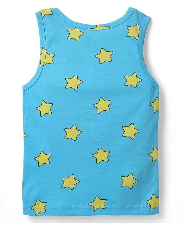 Babyhug 100% Cotton Sleeveless Teddy & Star Printed Sando Pack Of 3 -Purple Yellow & Blue
