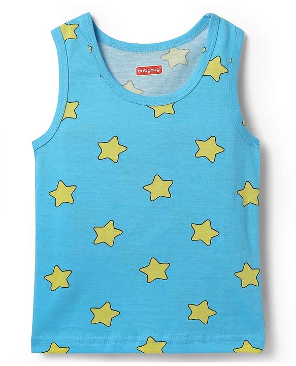 Babyhug 100% Cotton Sleeveless Teddy & Star Printed Sando Pack Of 3 -Purple Yellow & Blue