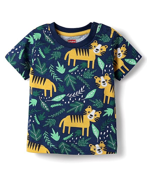 Babyhug Cotton Knit Half Sleeves Co-ords  Night Suit With Animals Print - Navy Blue