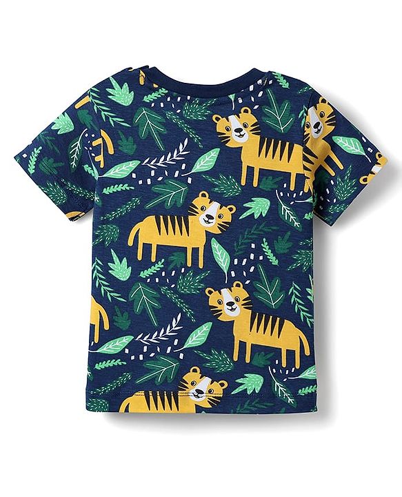 Babyhug Cotton Knit Half Sleeves Co-ords  Night Suit With Animals Print - Navy Blue