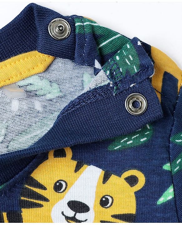 Babyhug Cotton Knit Half Sleeves Co-ords  Night Suit With Animals Print - Navy Blue
